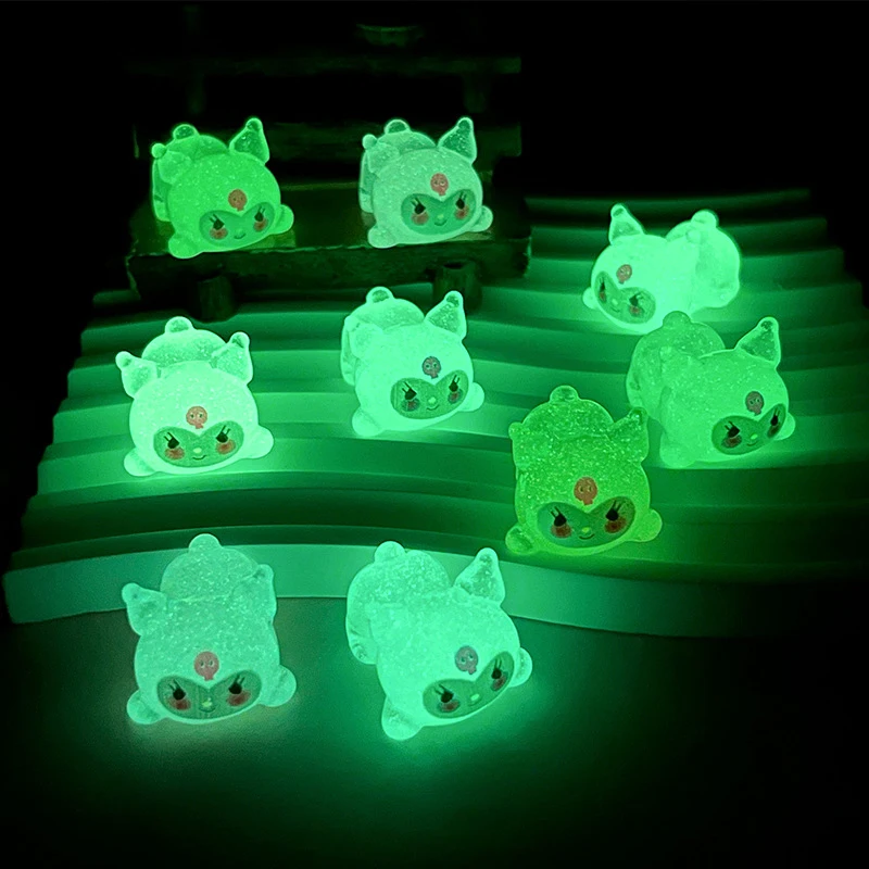 2Pcs Mini Luminous Sanrio Kuromi Figurines Micro Landscape Ornament For Home Decorations Decor Accessories