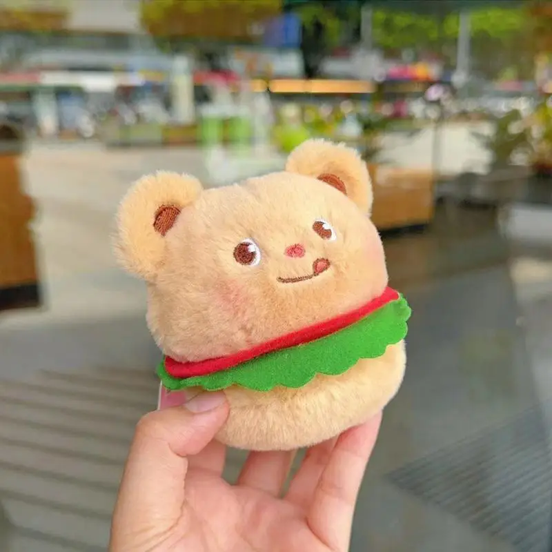 Plush Bag Charm Backpack Charm Hamburger Bear Plushie Keyring Stuffed Animal Purse Pendant Funny Keychain Cartoon Plush Keychain