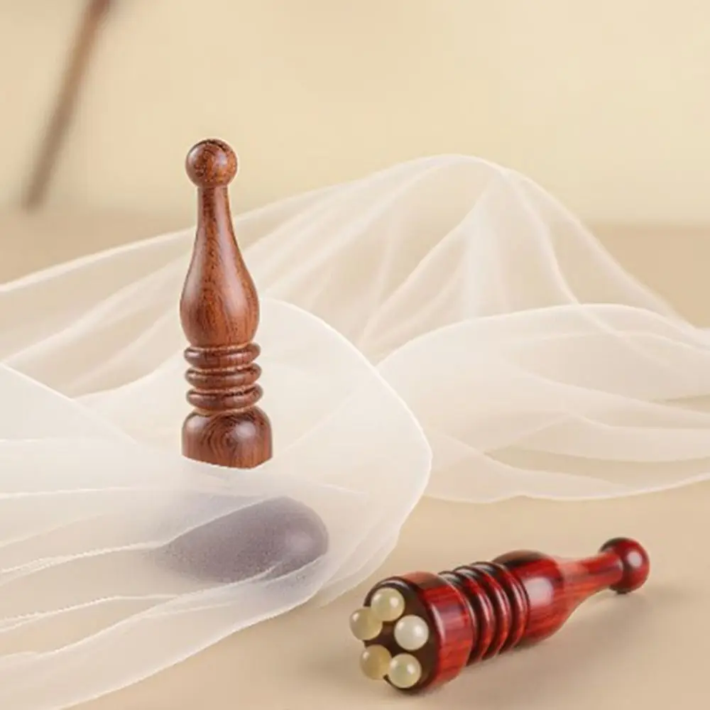 Sandalwood Eye Massage Stick Lotus Seedpod Shape Five Sheep Horn Beads Gua Sha Massager Reduce Puffiness Smooth Surface
