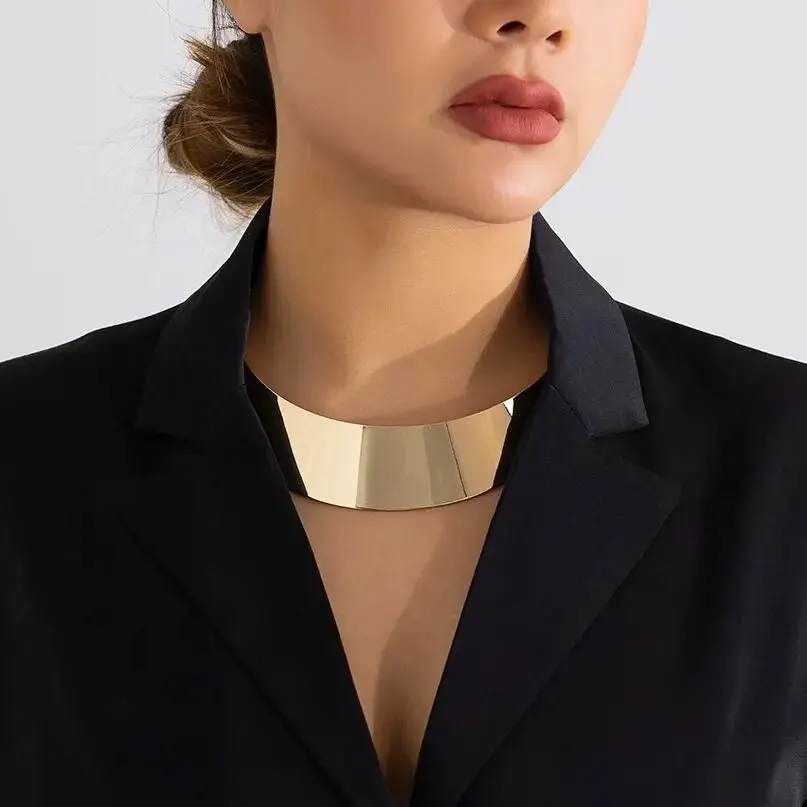 Punk Vintage złoty kolor metalowe momenty Choker naszyjnik dla kobiet przesadny szeroki kołnierz łańcuszek na szyję Steampunk biżuteria akcesoria