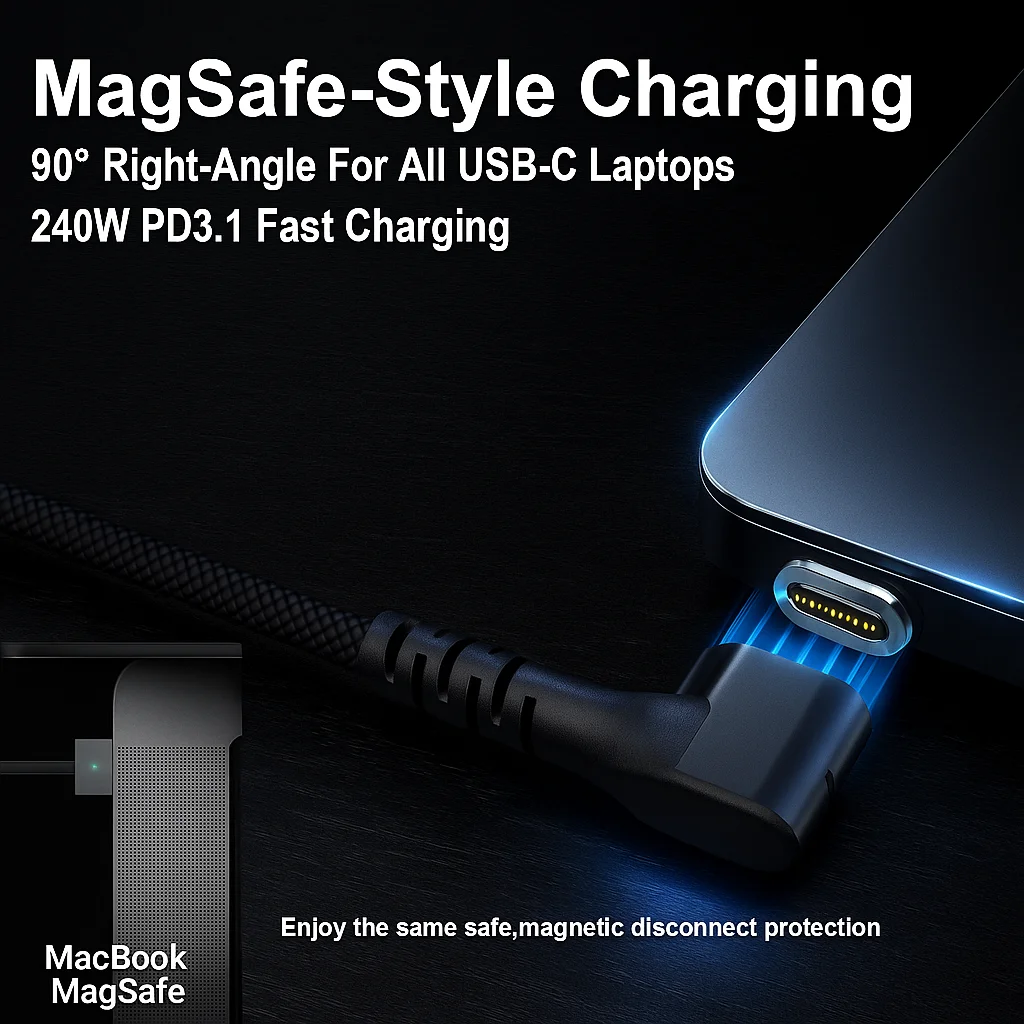 

240W Magnetic USB-C Cable PD3.1 Fast Charging for MacBook, Windows Laptops, iPad,iphone 15/16,Galaxy S23/S24