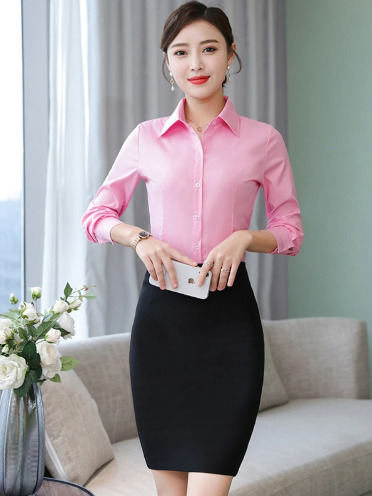 Wit Shirt Vrouwen Polyester Katoen Shirts Voor Vrouwen Lange Mouw Blouse Vrouwen Jurk Shirts Mode Vrouwelijke Kleding Ol Womens Tops