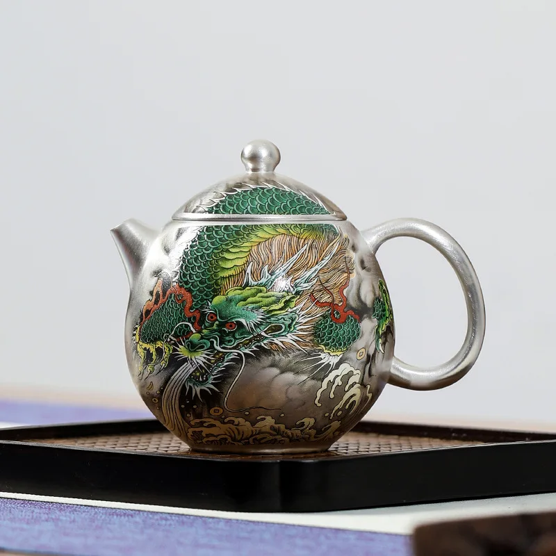 

Qinglong Handmade Gilt Silver Dragon Egg Pot Hammer Pattern Lifting Beam Pot Kung Fu Tea Set Ceramic Literati Teapot Single Pot