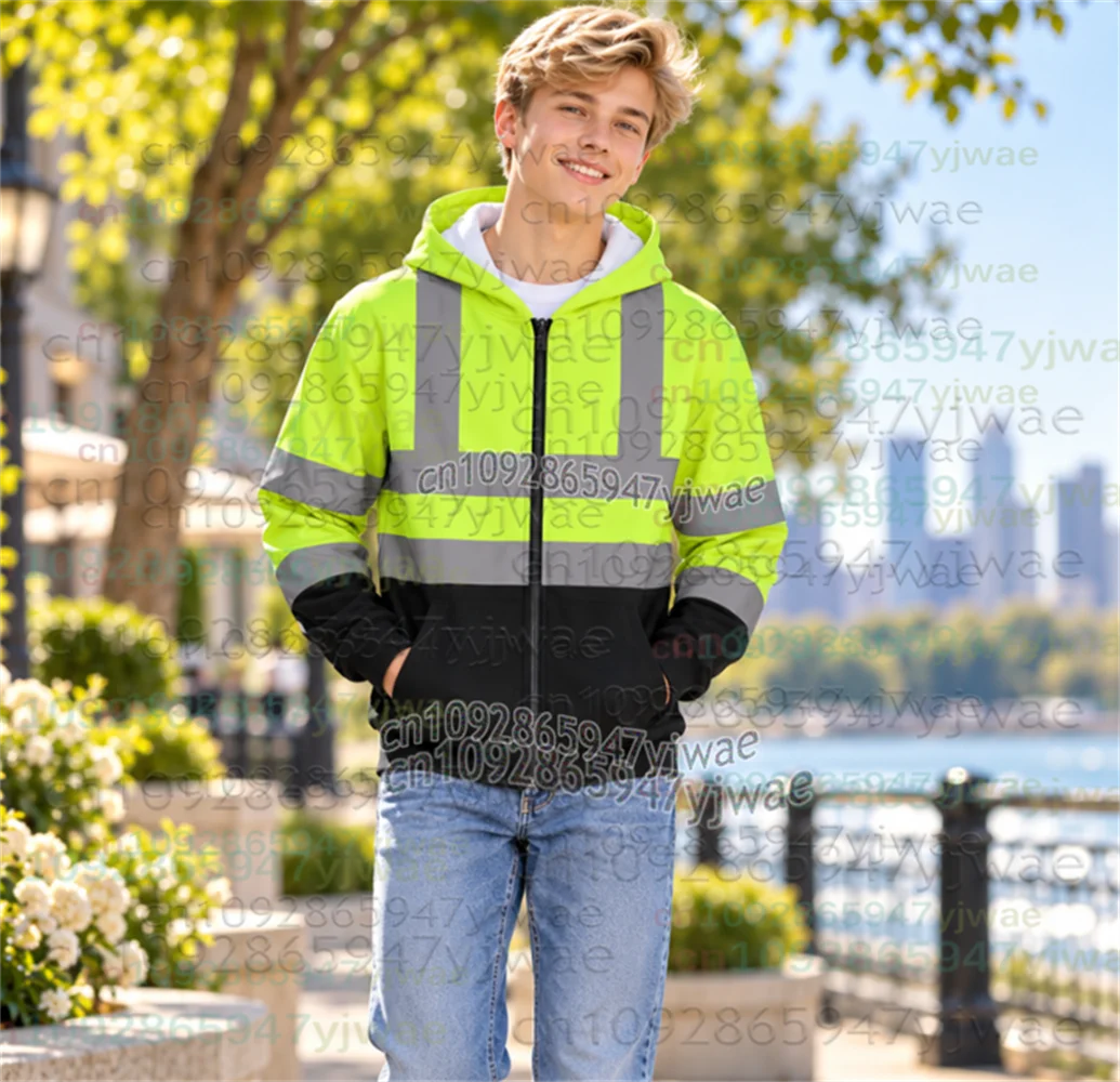 26 Reflective Strip 3D Print Kids Boys Girls Hoodie Coat Zipper Long Sleeve Sanitation Overalls Outdoor Work Clothes Sweatshirt