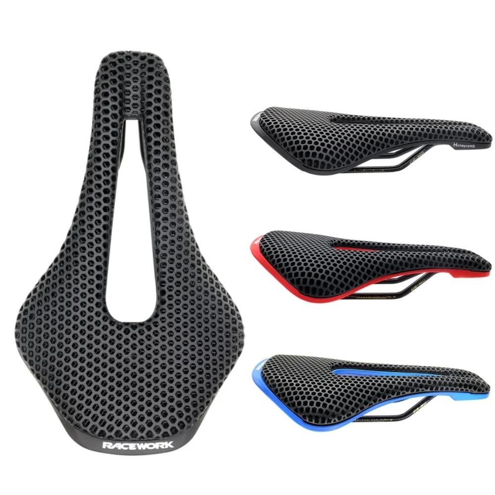 

RACEWORK 3D Printed Bicycle Saddle Ultralight Carbon Fiber Hollow Comfortable Breathable MTB Gravel Road bike Cycling Seat Parts