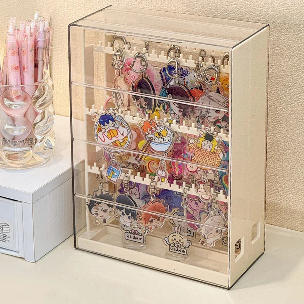 Anime Keychain Pendant Display Stand Acrylic Dustproof Storage Box - Doll Charm Holder Home Hooks Desktop Organizer