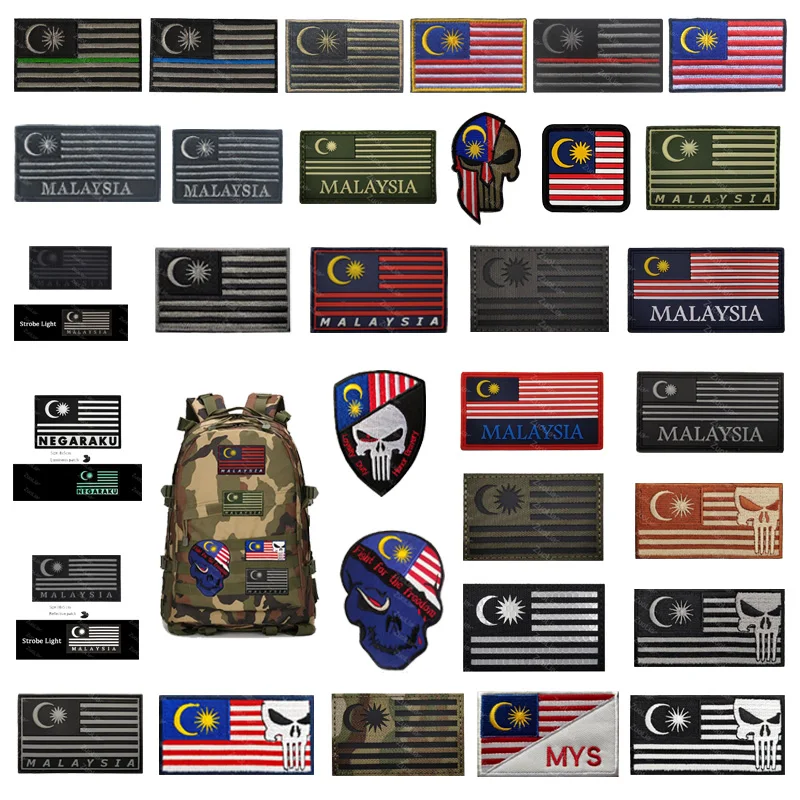 

Military Fan Series Malaysian Flag Badge IR Infrared ReflectionAll Black Light 3DPVC Backpack Decorative Stickers, Custom Patch