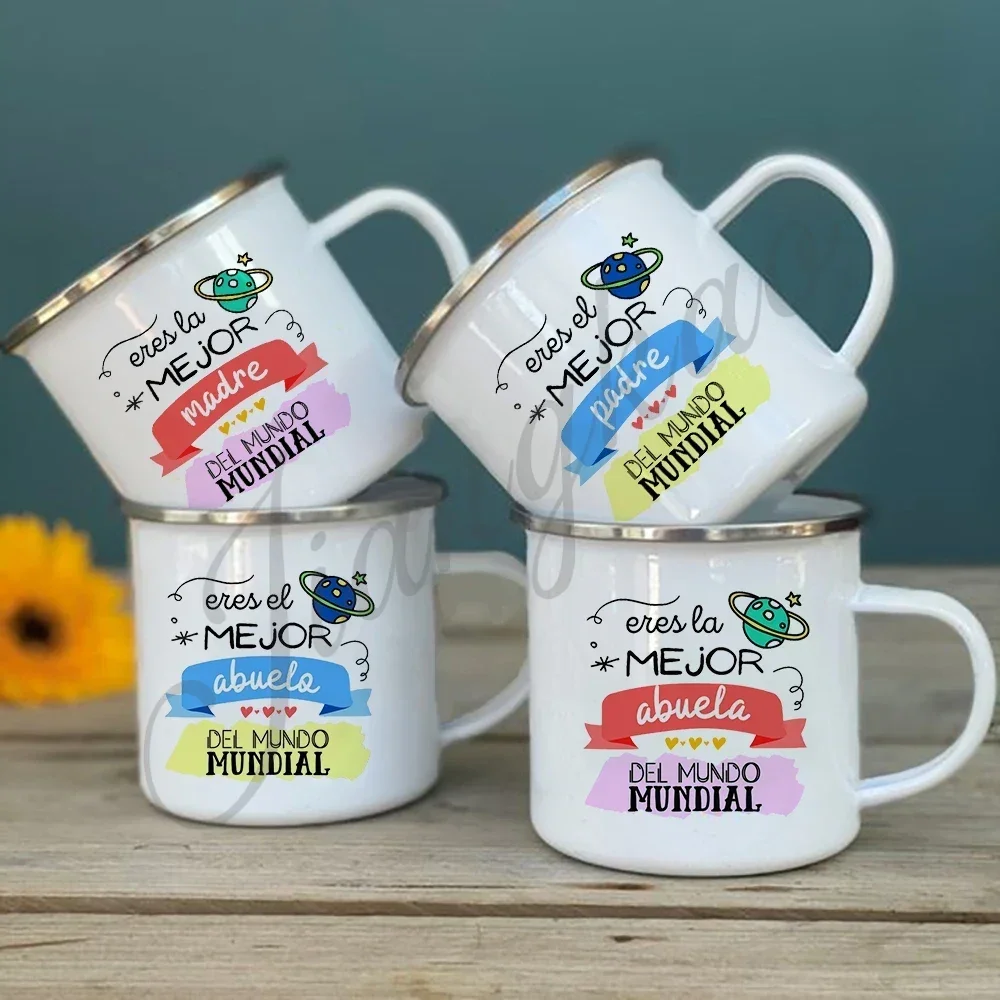 Вы лучший папа, мама, дедушка, бабушка, эмалированная кружка с принтом, уличные напитки, кофейные чашки, кружка для кемпинга, праздничный подарок на день рождения для семьи Вы лучший папа, мама, дедушка, бабушка, эмалированная кружка с принтом, уличные напитки, кофейные чашки, кружка для кемпинга, праздничный подарок на день рождения для семьи