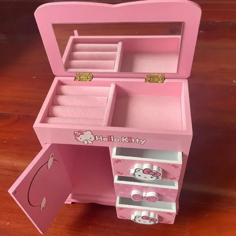 Hello Kitty Kuromi Japanese cute kawaii girl wooden jewelry storage box desktop organizer box as a birthday gift for friends