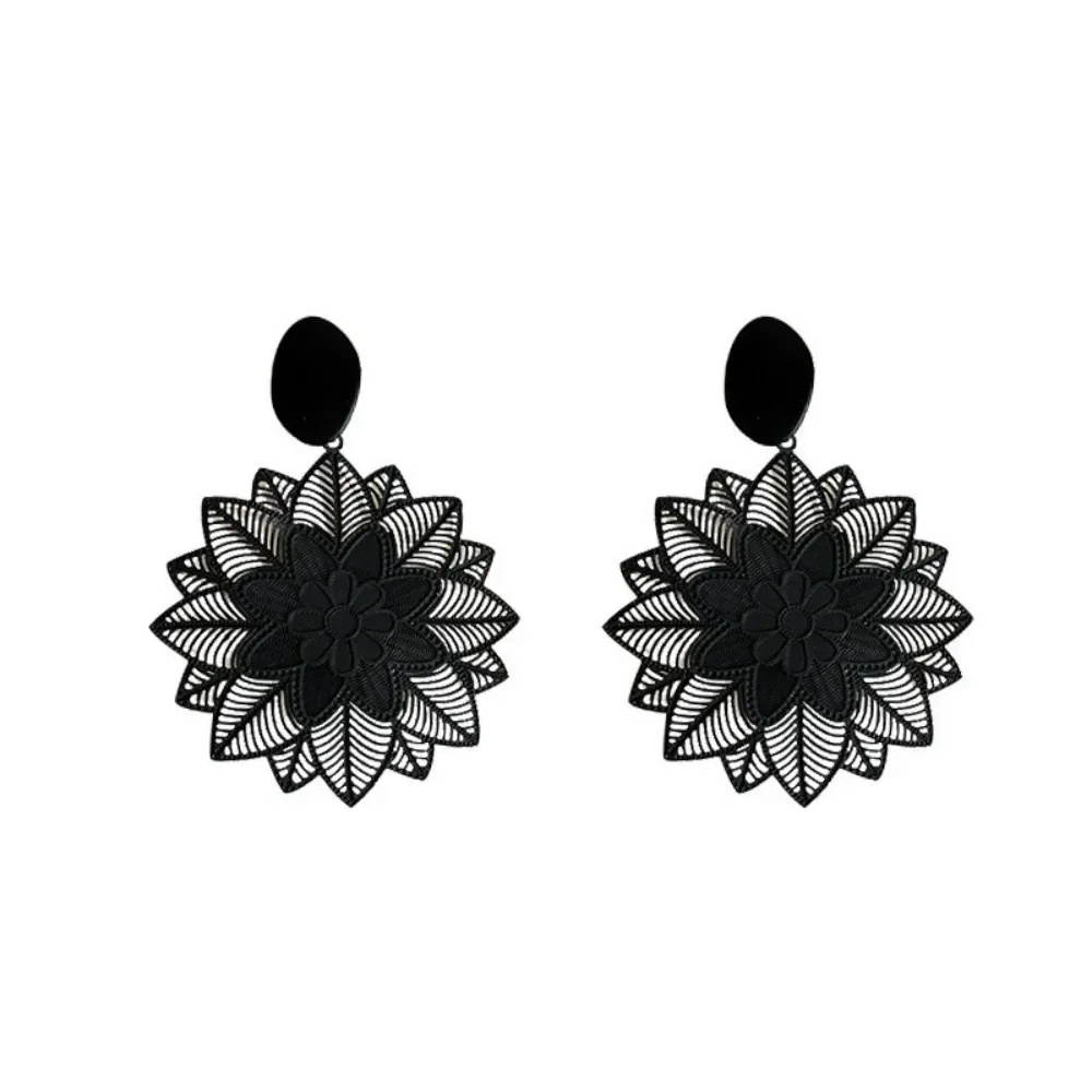 FSUNION Vintage Punk Black Color Flower Drop Earrings for Women Exaggerated Gothic Geometric Butterfly Heart Wings Earrings