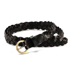 Women Leather Belt Waistbands with Round Gold Buckle Braided Waist Belt Casual Thin Twist Belt For Student Ladies Waist Strap
