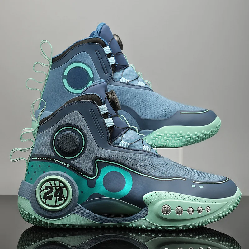 Basketball Shoes with Revolving Buckle for Men, High Top, Breathable, Sports, Casual, Fashionable, Go to All, Summer
