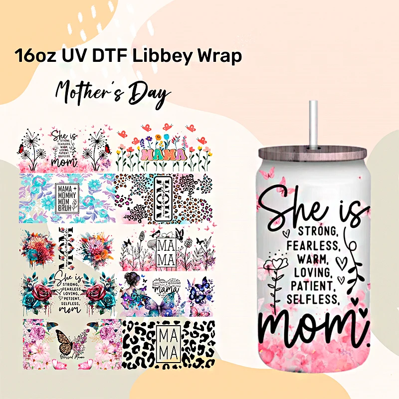 Naklejka na kubek mama UV DTF ciepła kochająca naklejka na folię UV niestandardowe etykiety Logo DIY samoprzylepne wodoodporne