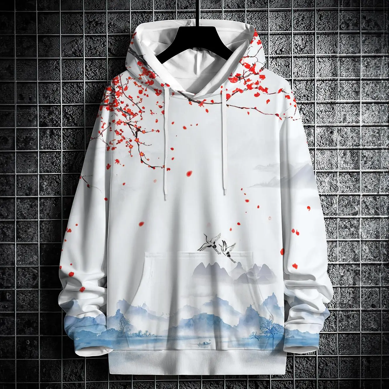 

Autumn Winter Hoodies For Men 3D Landscape Ink Print Street Designer Long Sleeved Tops Oversized Pullover Fashion Men's Clothing
