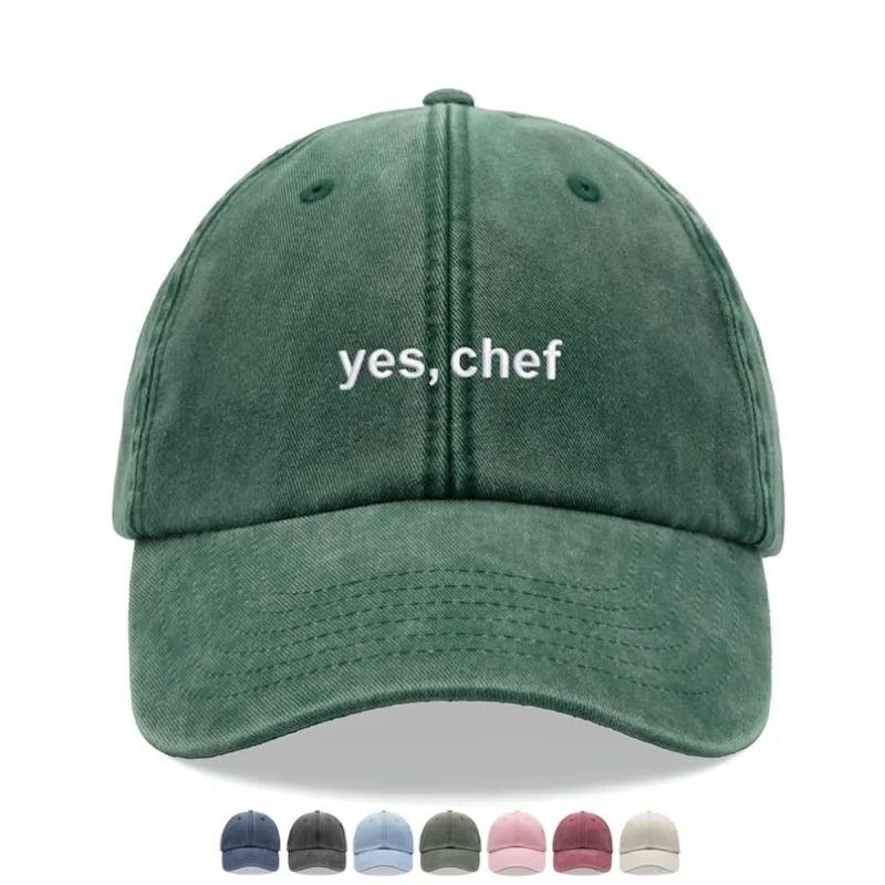 1 Stück Baseballkappe mit Aufdruck „Ja, Chef!“ Vintage-Waschung Unisex Dad Hat Flaches Profil Verstellbar Verblasst Sommer Urlaub Skifahren Kochen BBQ