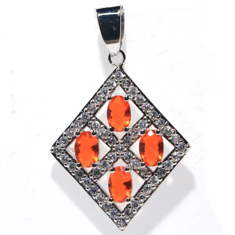 Buy 4 Get 1 Free 37x23mm Prevent Allergy Orange Spessartine Garnet Fire Rainbow Mystical Topaz White CZ Woman's Silver Pendant