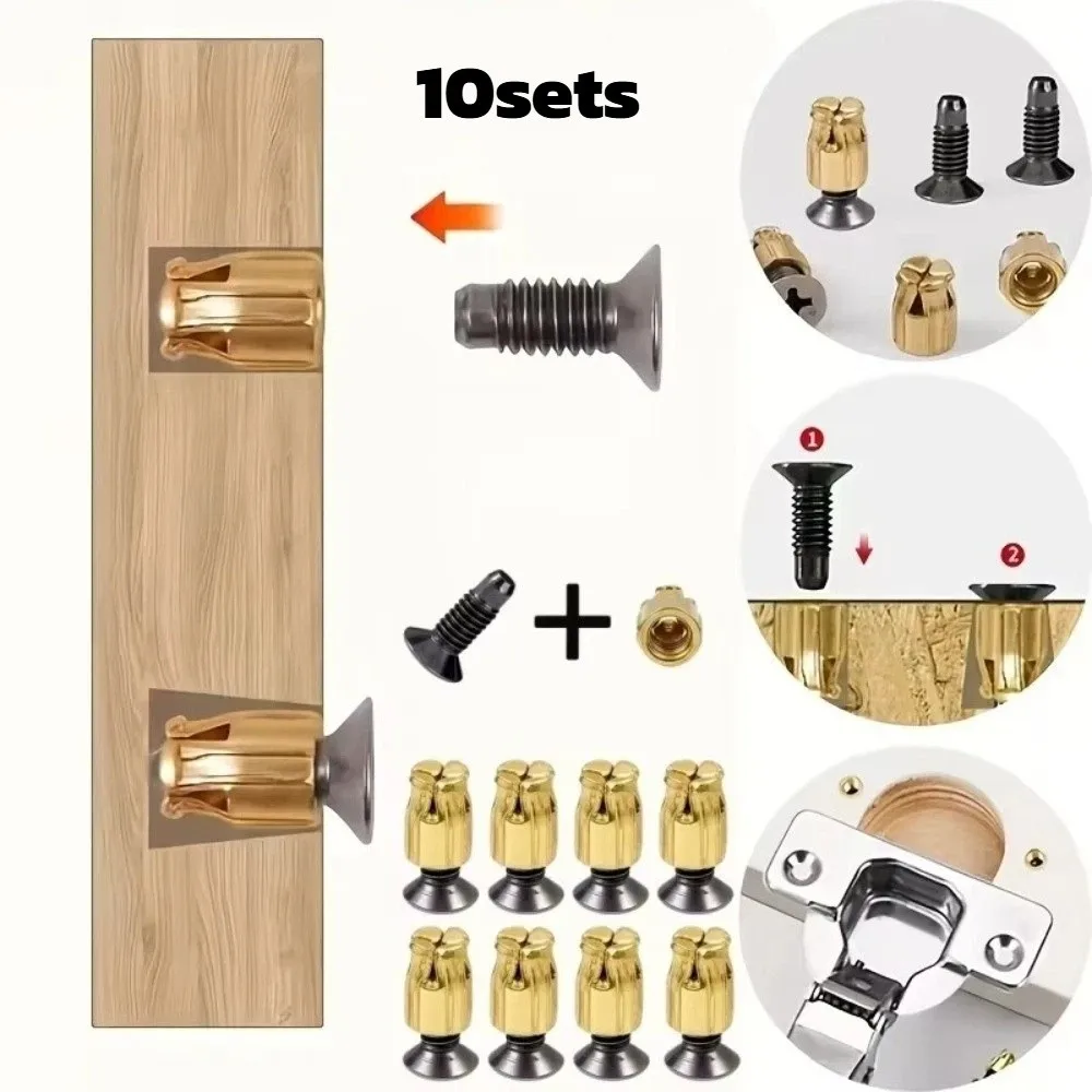 10 Sets Reusable Hinge Repair Inserts Kit Cabinet Door Fix Door Plate Reinforcement Cabinet Repair Inserts