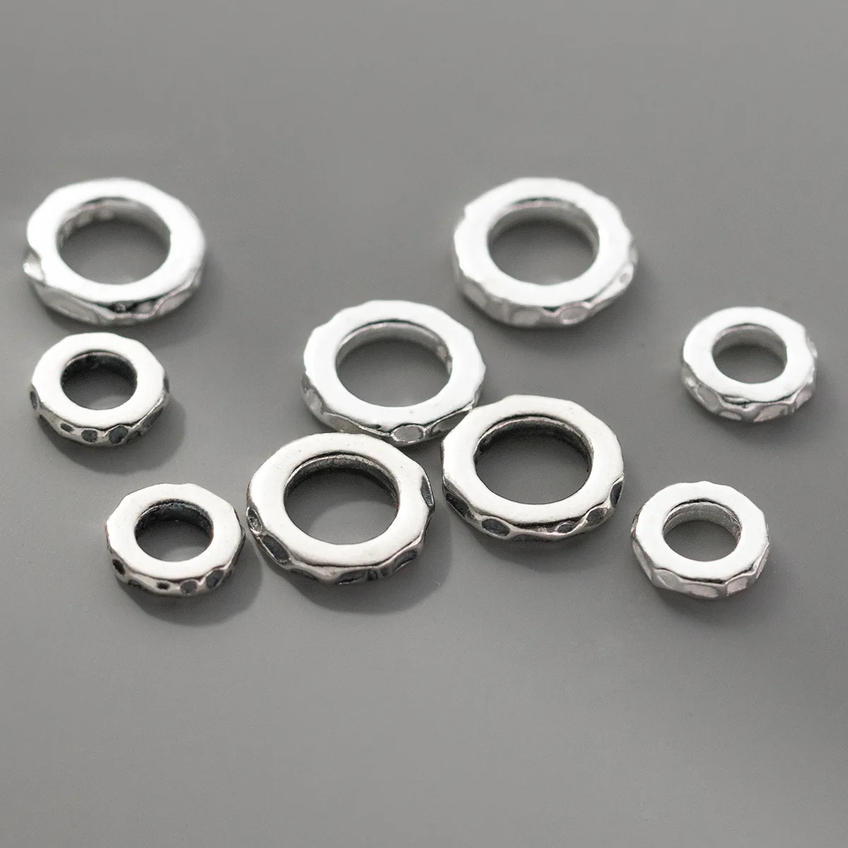 1pc 925 Sterling Silver Hammer Pattern Circle Beads 7mm 9mm Big Hole Fine Connector Spacer Separators DIY Jewelry Accessories