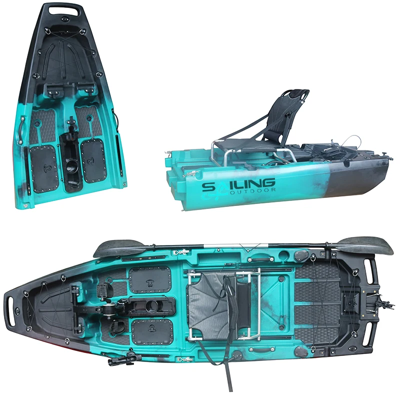 10ft Single Person HDPE Pedal Drive Ocean Kayak Modular Hull With Live Fish Storage For River Saltwater Fishing