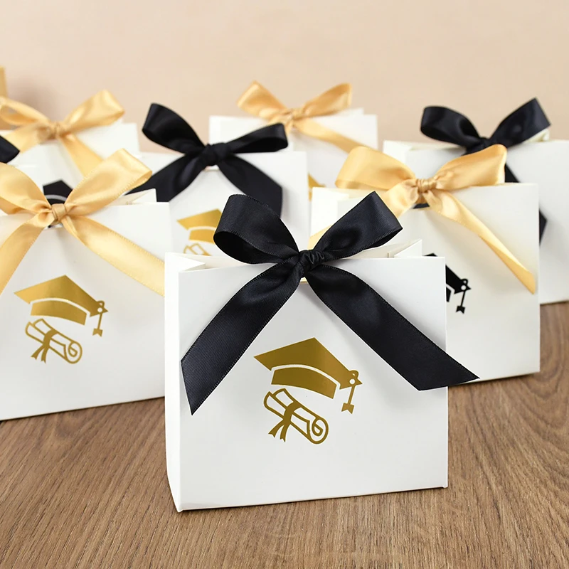 

10pcs Congrastion Graduation Party Favor Paper Candy Chocolate Cookie Biscuit Packaging Gift Box Bag With Ribbon for Graduate