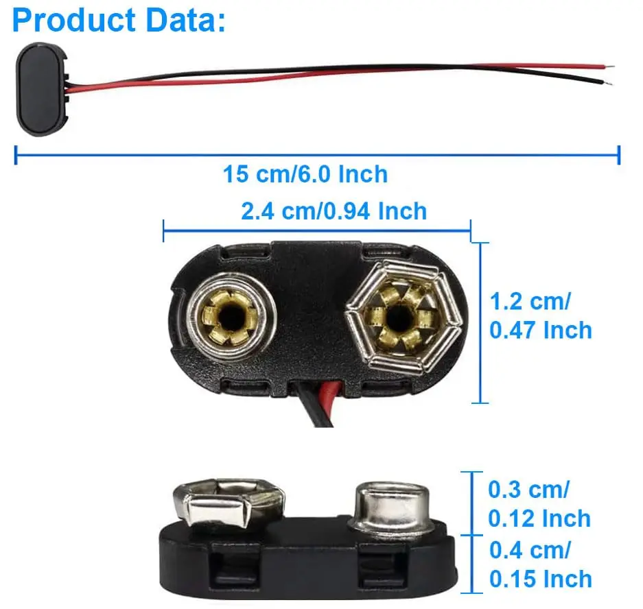 10pcs 9V battery connectors, hard plastic casings, or other devices with batteries (T-shaped) used in student experiments