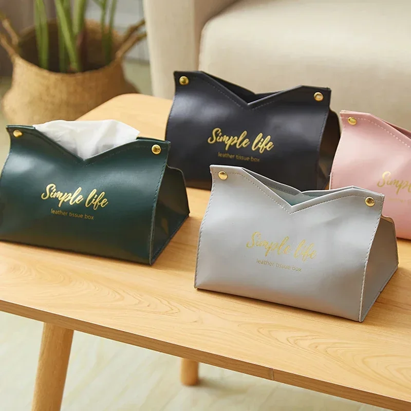 Tissue Box PU Leather Holder Square Napkin Holder Pumping Paper Case Dispenser for Home Office Car Storage Pouch