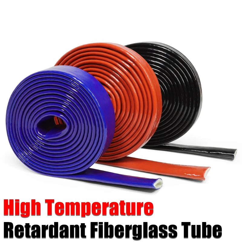 1/2/5m Silicone Fiberglass Tube Coated Glass Fiber Braided Fireproof Sleeve Fire Retardant Case High Temperature Cable Sleeve