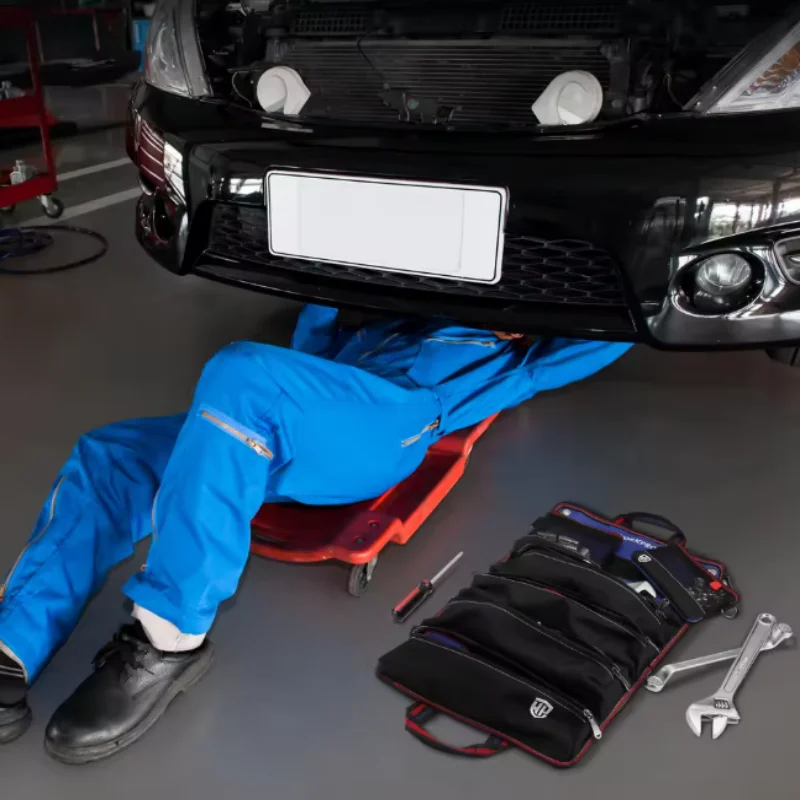 

Новая свернутая сумка для инструментов WORKPRO с 6 карманами, универсальный сверхпрочный органайзер для инструментов со съемными сумками для инструментов для ремонта автомобиля