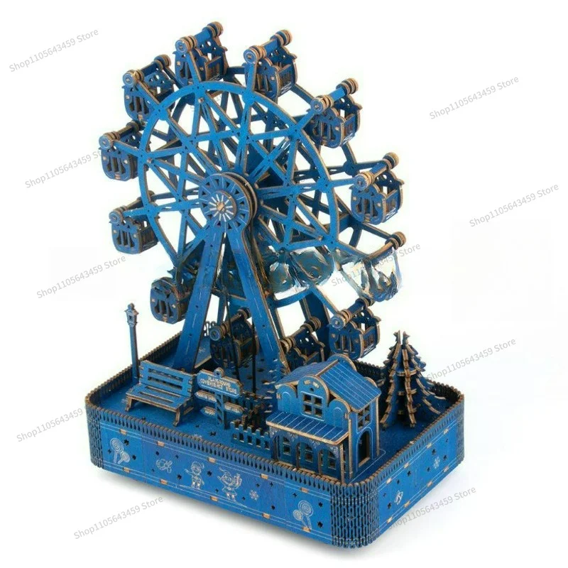 Wooden rotating Ferris wheel 3D three-dimensional wooden puzzle puzzle assembly toy