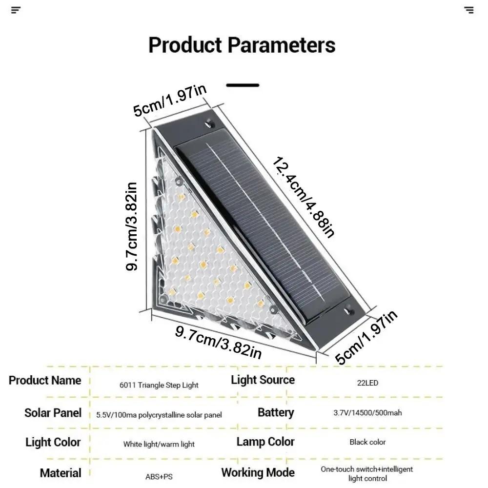 Luci per gradini solari per esterni ad energia solare Lampada per scale triangolare a luce bianca/calda Luci da ponte impermeabili a LED