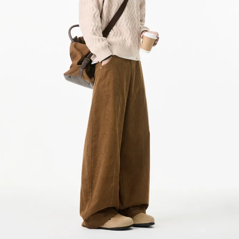 

Pop Spring Corduroy Pants Men Oversized Straight Beige Casual Pants Men Streetwear Loose Wide Leg Pants Mens Vintage Trousers M-