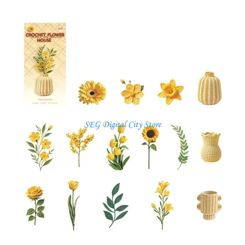 U75B PET Flower Journal Labels Adhesive Set for Scrapbooks, Cards and Planners Use