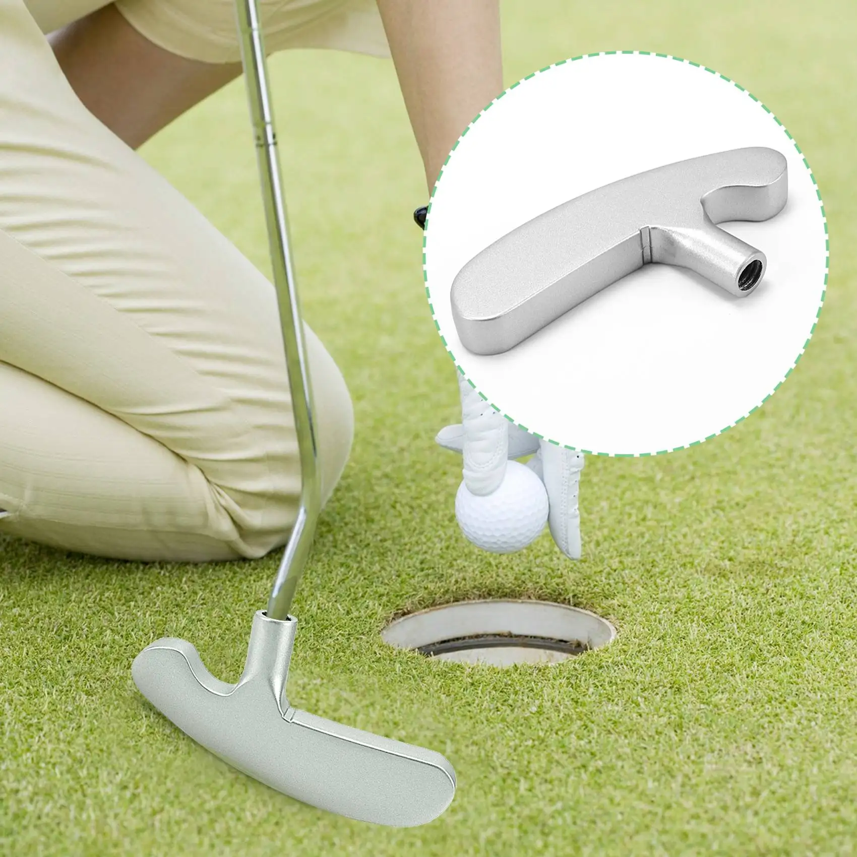 Cabeza de Putter de práctica de Golf de aleación de Zinc, cabeza plateada doble bidireccional para entrenamiento de Golf zurdo/derecho