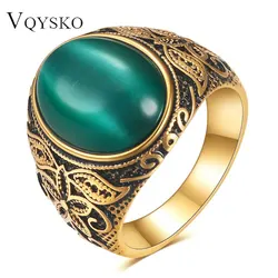 22MM Artificial Cat Eye Stone Stainless Steel Ring for Men Women Fashionable Retro Turquoise Cracks Ring Exquisite jewelry Gift