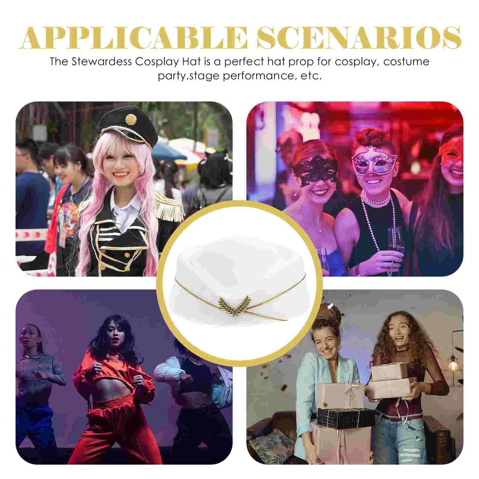 White Elegant Flight Attendant Stewardess Hat Airline Costume Decorative Ladies Cosplay Beret Air Hostess Uniform Accessory