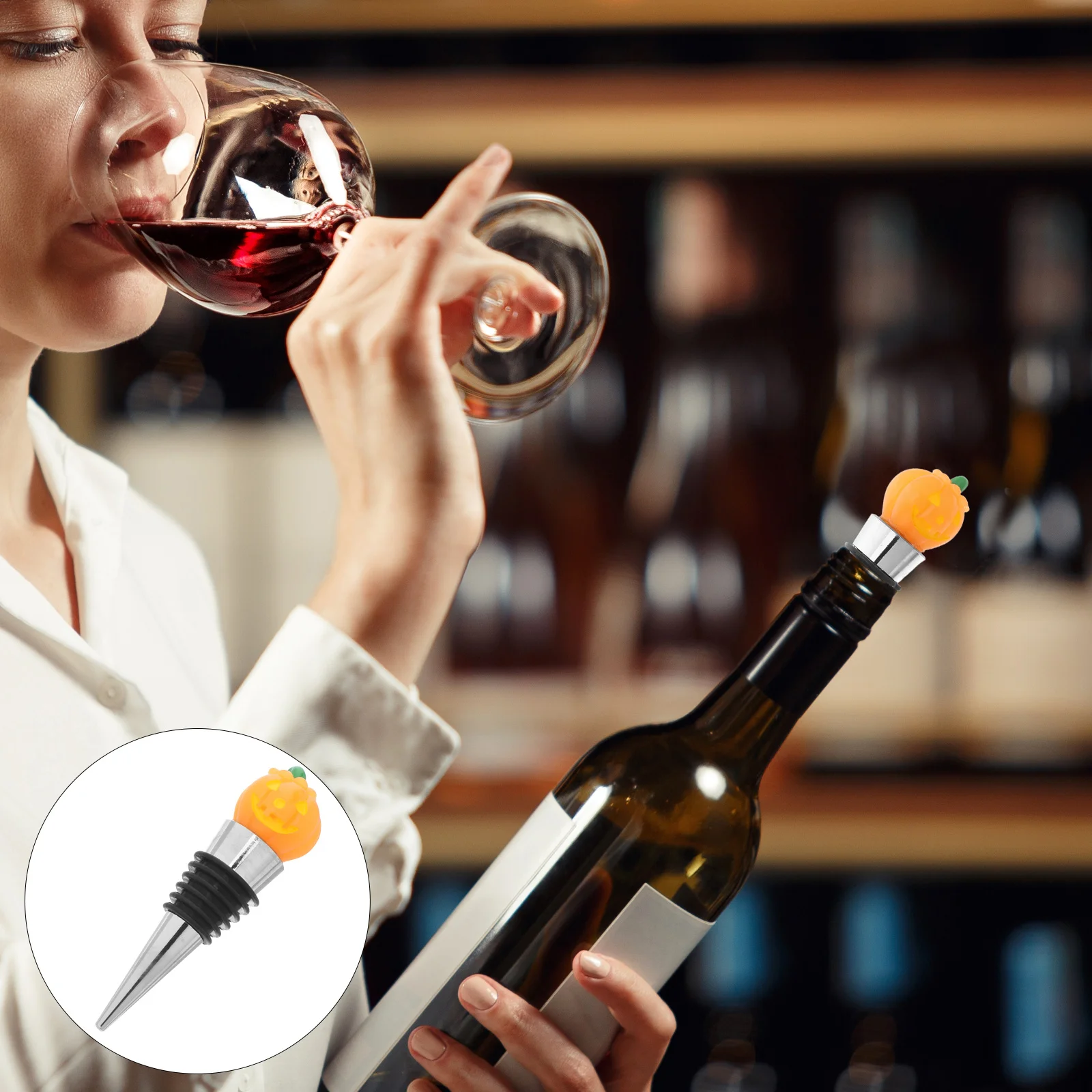 

2Pcs Halloween Pumpkin Wine Stoppers Witch Hat Bottle Caps Decorative Sealing Freshness Preserver Party Table Holiday Wine