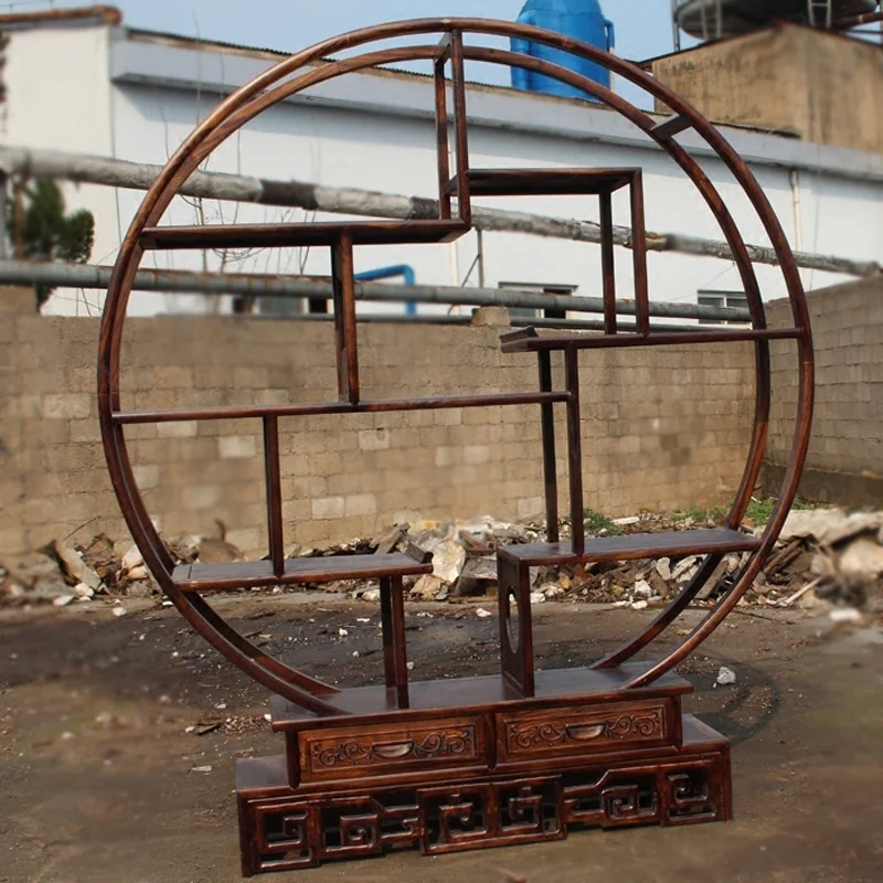 Custom. [Elegant Color] Antique Reproduction Furniture Solid Wood 1.5 Antique Shelf Storage Rack Display Hallway Rack Duobao P