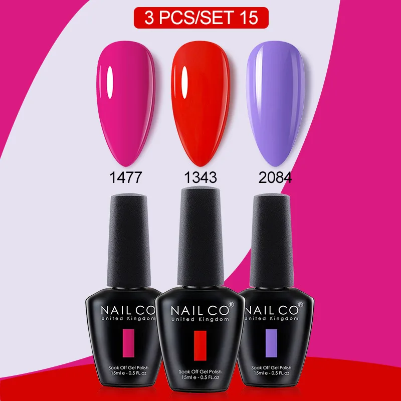 NAILCO 3 ชิ้น/เซ็ตสีเจลยาทาเล็บอุปกรณ์ทำเล็บกึ่งถาวรแช่เล็บเจลอาร์ตเคลือบเงาแต่งเล็บสำหรับเล็บ 15 มิลลิลิตร