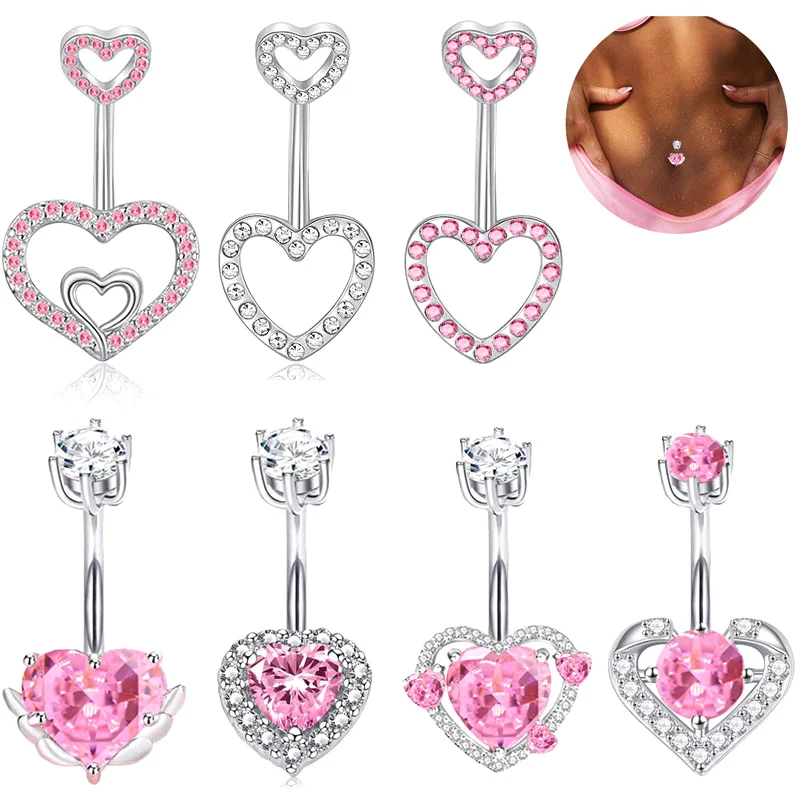 Love Heart Shaped Navel Nails Super Flash Zircon Babes Sexy Navel Ring Piercing Navel Nails