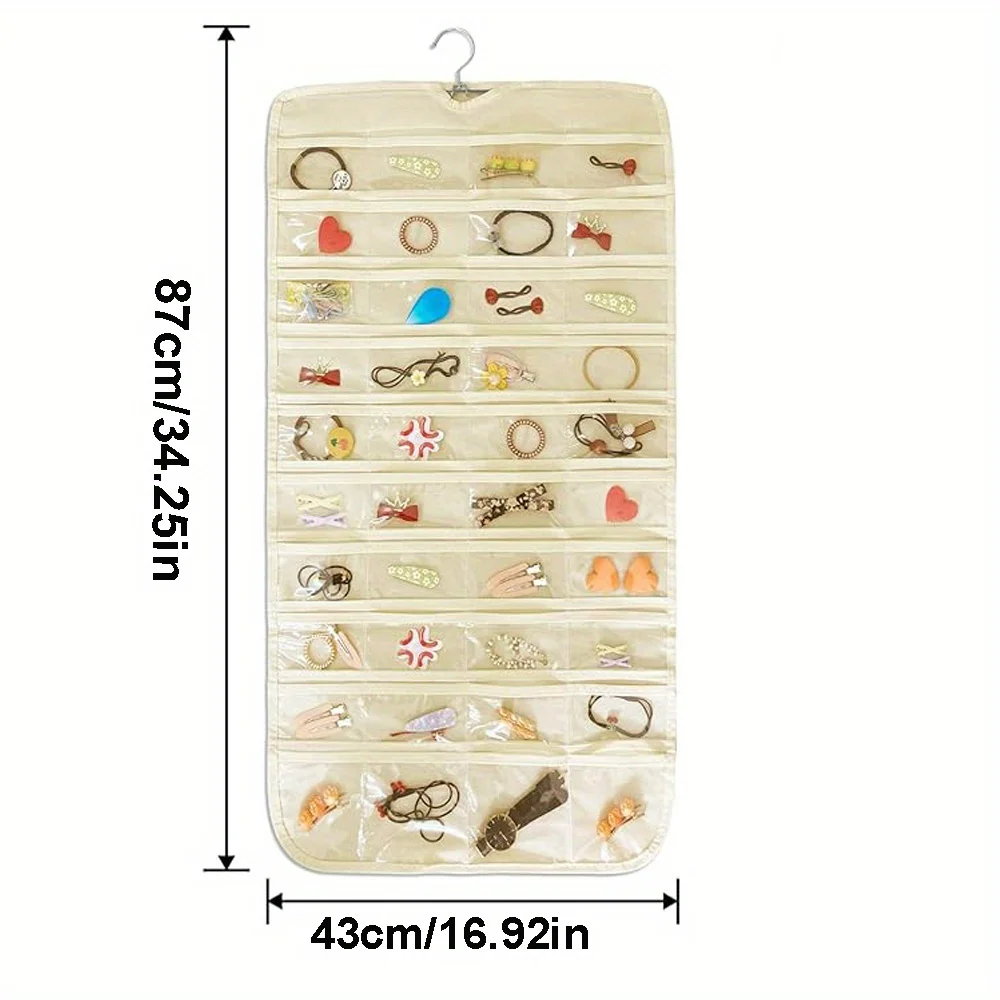 Hanging Jewelry Organizer Double Sided, Embossed Pattern Storage Bag with 80 Clear PVC Pockets, Portable Jewelry Display Holder