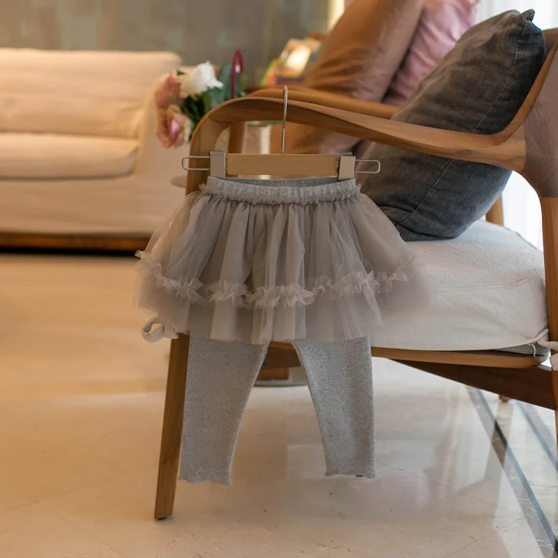 New Autumn Baby Childrens Skinny Pants Culotte 1-4Y Girls Sweet Mesh Skirt Leggings Kids Trousers