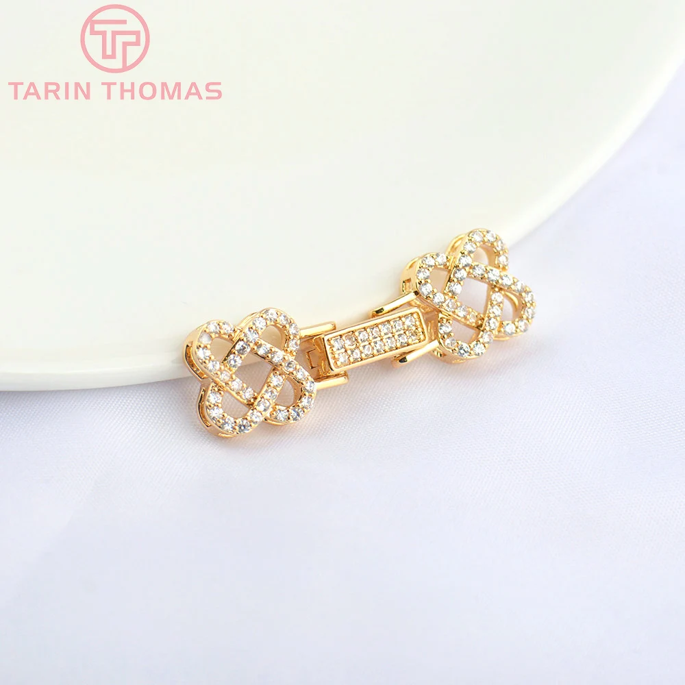 

(5069)4PCS 9.5x31MM 24K Gold Color Brass with Zircon Bracelet Necklace Connector Clasp High Quality Diy Jewelry Accessories