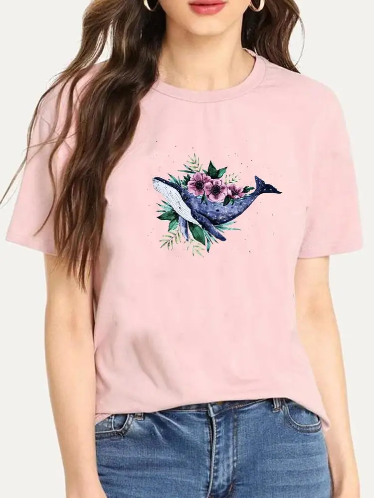 Print T-shirts Vrouwen Vrouwelijke Korte Mouwen T Kleding Dames Bloem Aquarel Zoete 90S Mode Kleding Casual Graphic Tee