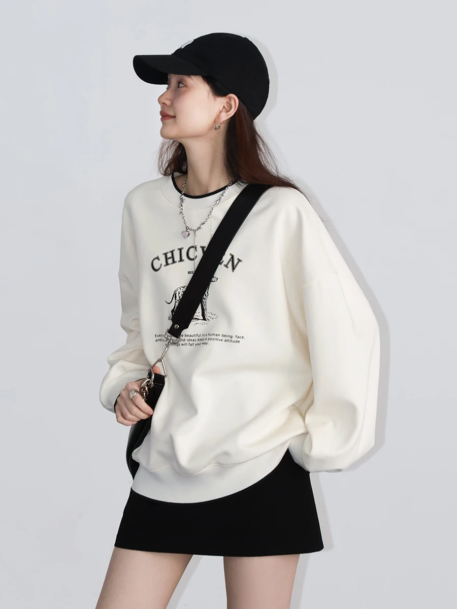 CHIC VEN Women T-Shirts Streetwear Loose Casual New O Neck Letter Print Female Tops Long Sleeved Pullover Tee Spring Autumn 2024