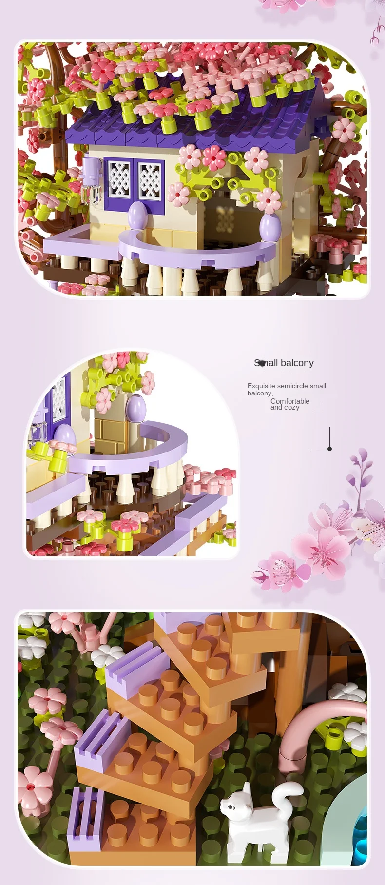 

Mini Sakura Tree House Building Blocks Cherry Blossom Flower Wooden House Diy Assembly Bricks Romantic Gift Fot Girls Home Decor