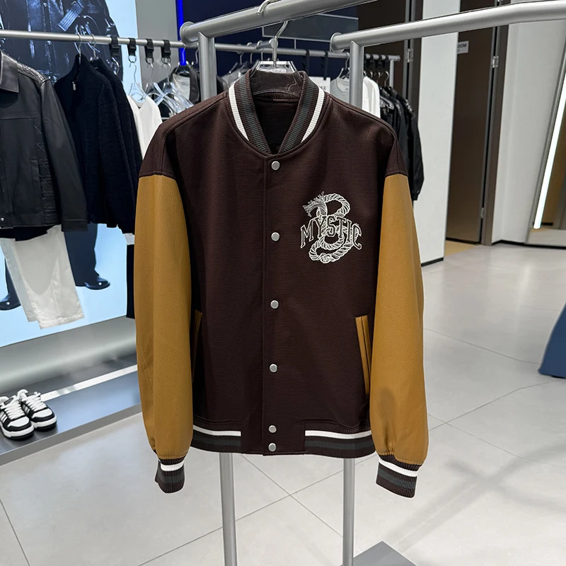 

Casual Embroidered Patchwork Baseball Jaet Youth Faion Outerwear Bird Poer Autumn Winter Men's Loose Fit Polyester Fiber