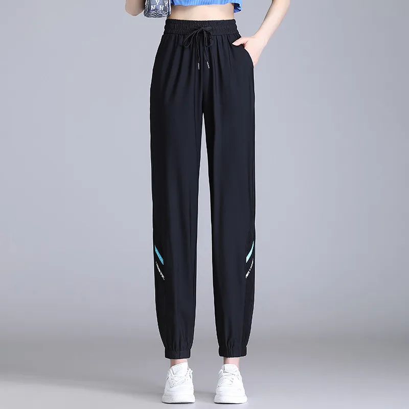 Women's jogging pants high waisted elastic sports pants gym running training fitness pantscasual loose fitting patchwork sportsw