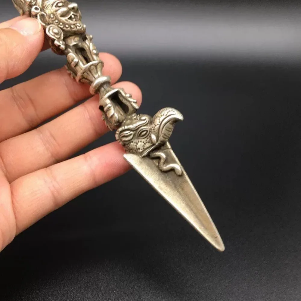 Nepal Brass Silver Plated Hayagriva Vajra Kilaya Five Pronged Buddhist Ritual Tool Gift