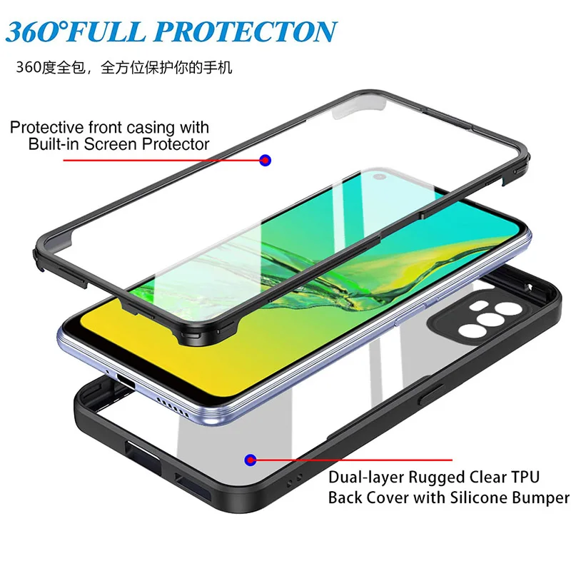 360 Full Body Protection Case For OPPO A2 A5 A9 2020 A15 A32 A33 A35 A36 A52 A53 A54 A55 Double Sided Silicone Shockproof Cover