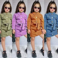 2024 Autumn Winter Girls Jackets Sets Button Top Coats Jacket + Sexy Short Skirt 2 3 4 5 Year